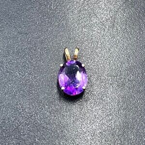 Designer 14K Yellow Gold Oval Prong Amethyst February Classic Pendant